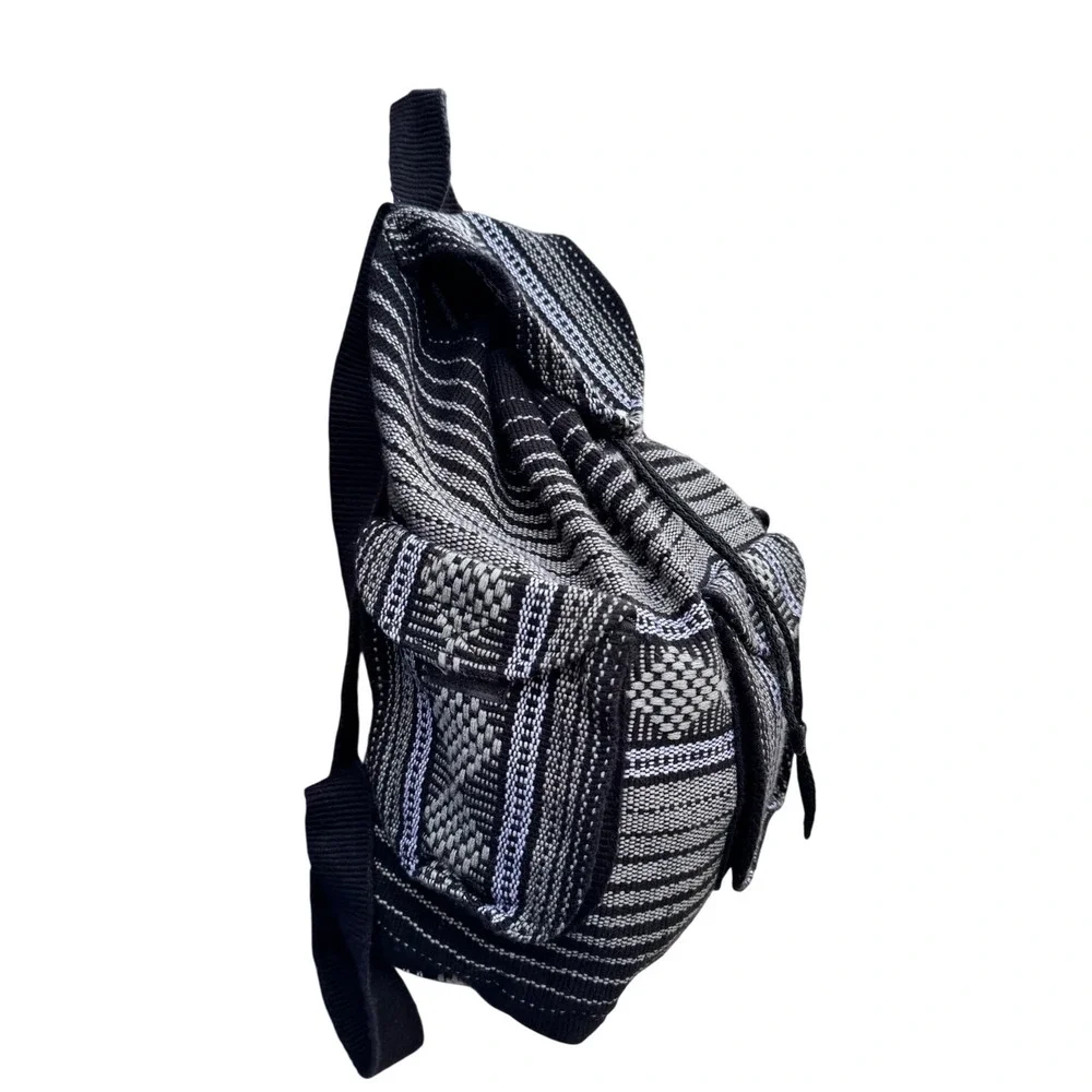 Artesanias‎ Pinzon Woven Backpack Black White Geometric Boho Hippie Rucksack